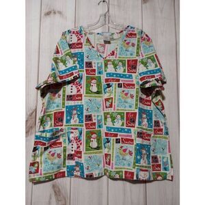SB Scrubs Scrub Top Ladies‎ 2x Snowman